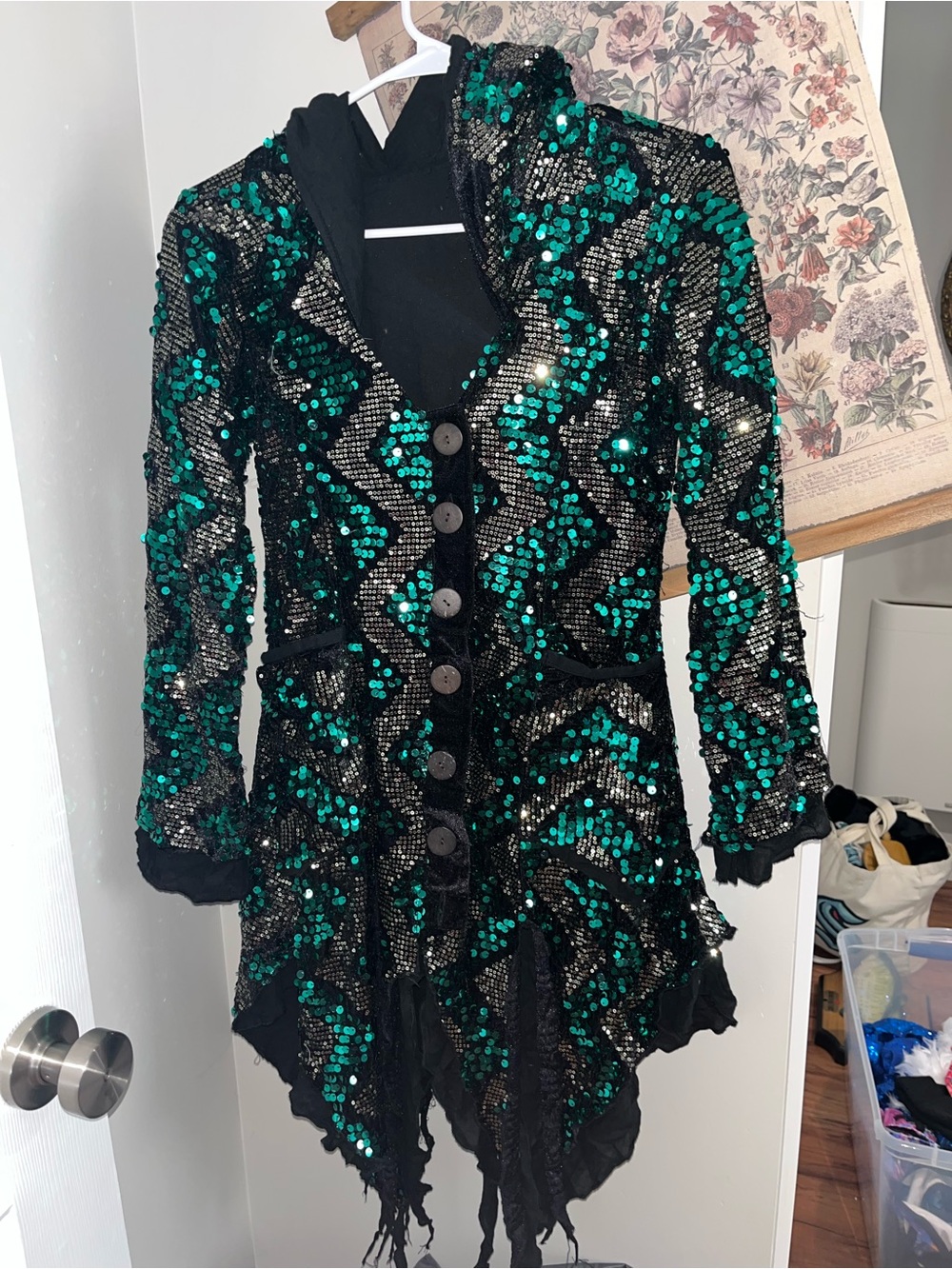Black & Green Sequin Asymmetrical Dress Jacket